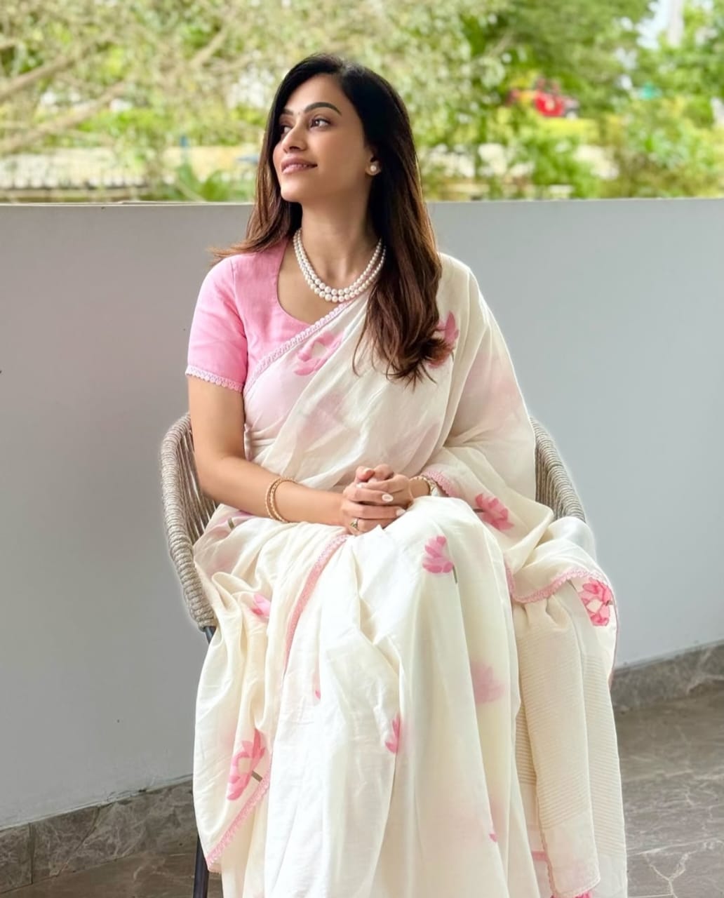 Lotus Pearl Handblock Cotton Saree