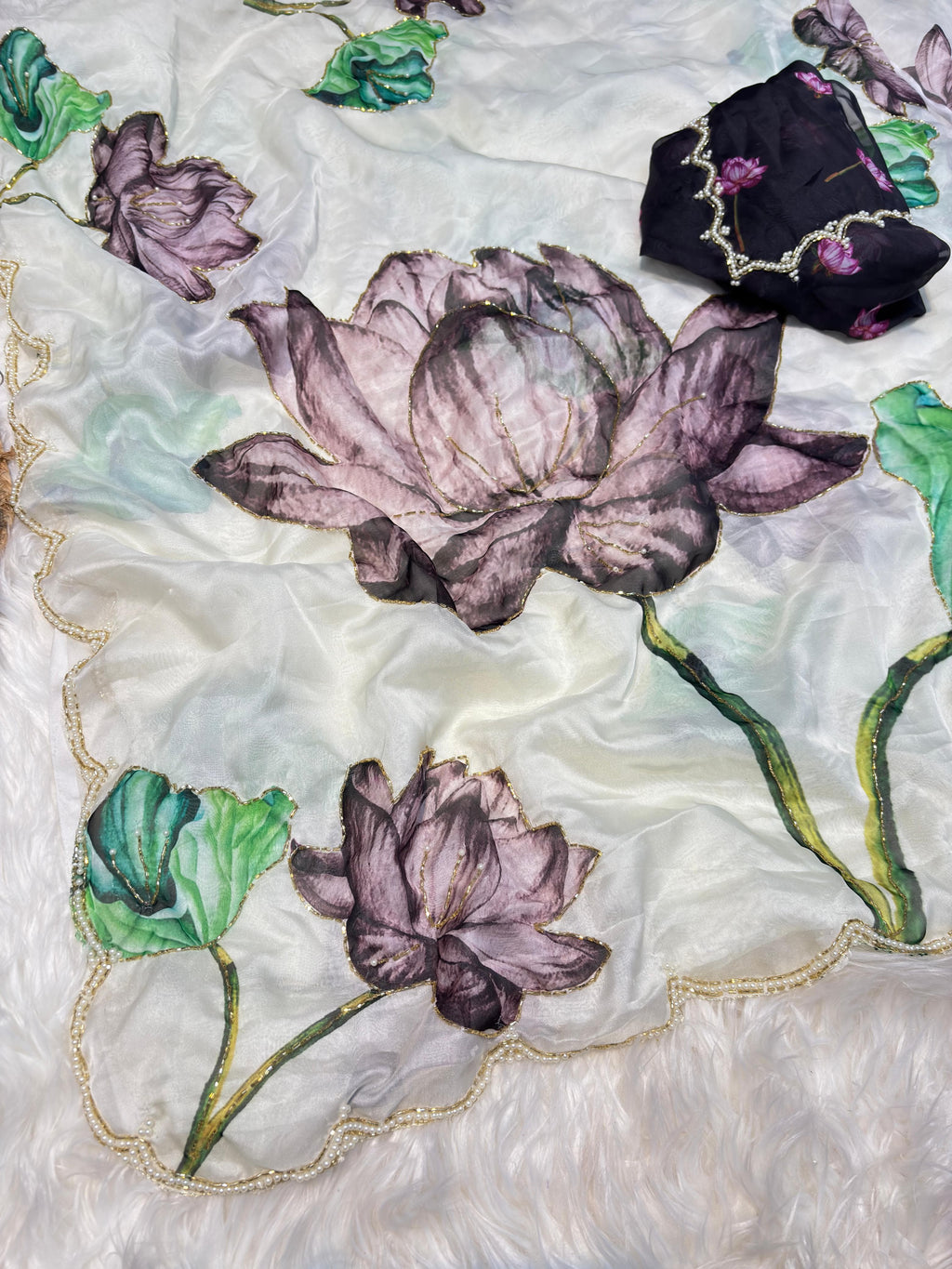 Noorika Floral Black Saree
