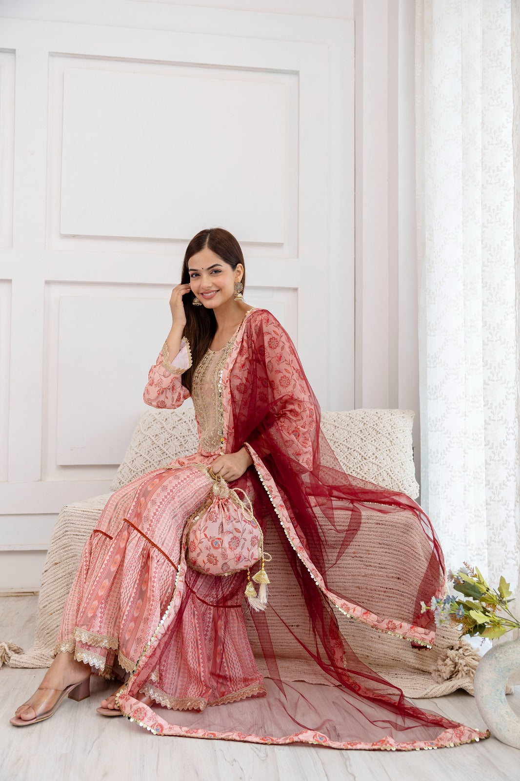 Inaaya Peach Floral Sharara Set