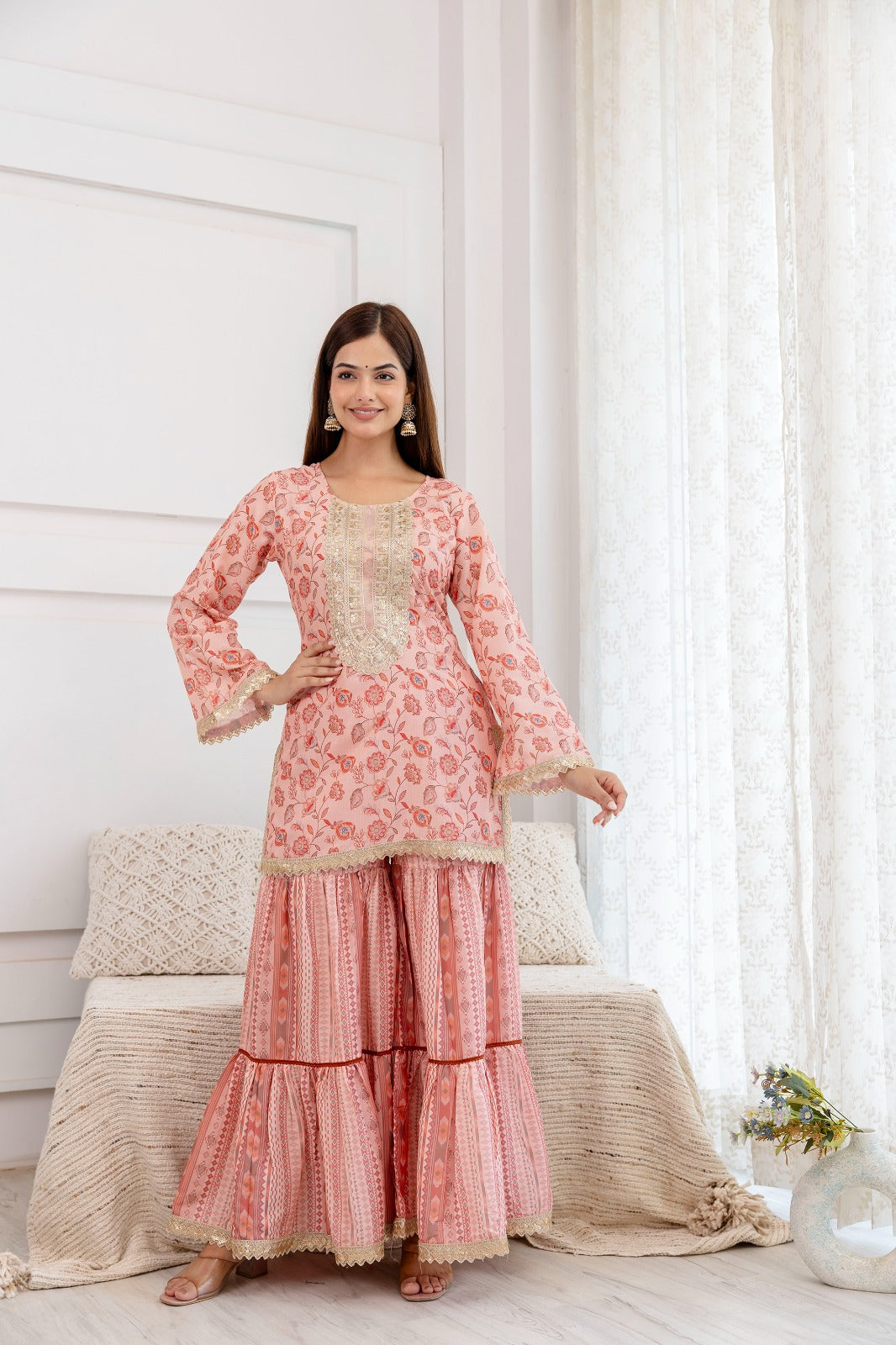 Inaaya Peach Floral Sharara Set