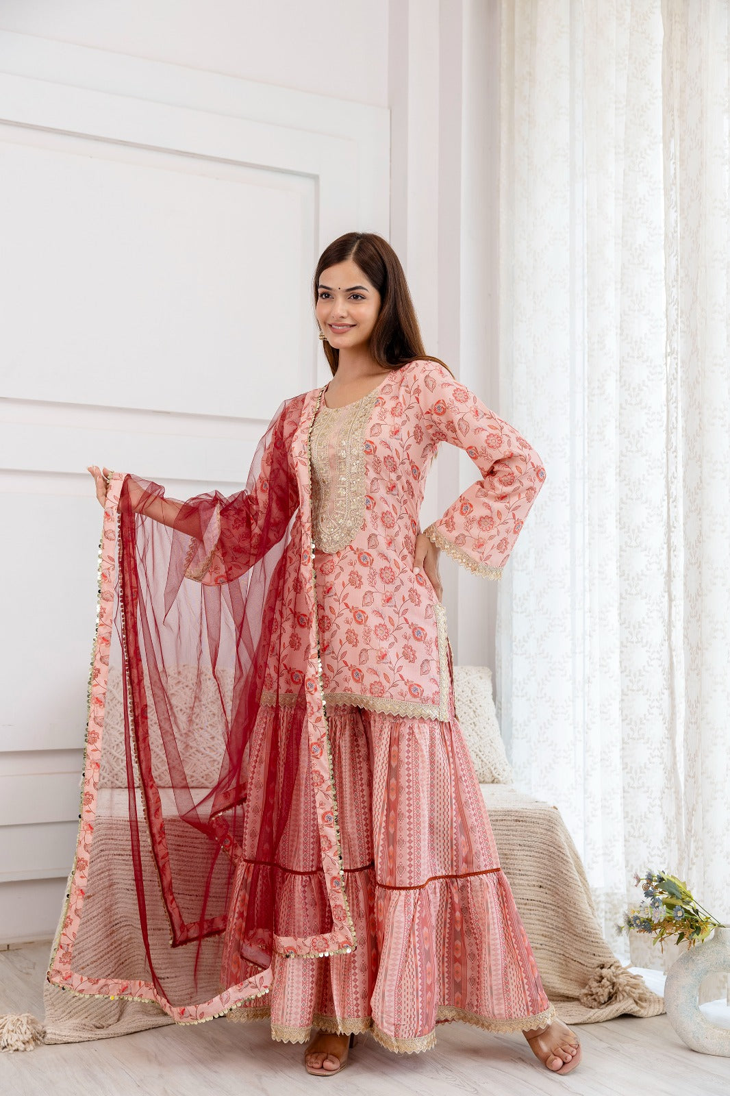 Inaaya Peach Floral Sharara Set