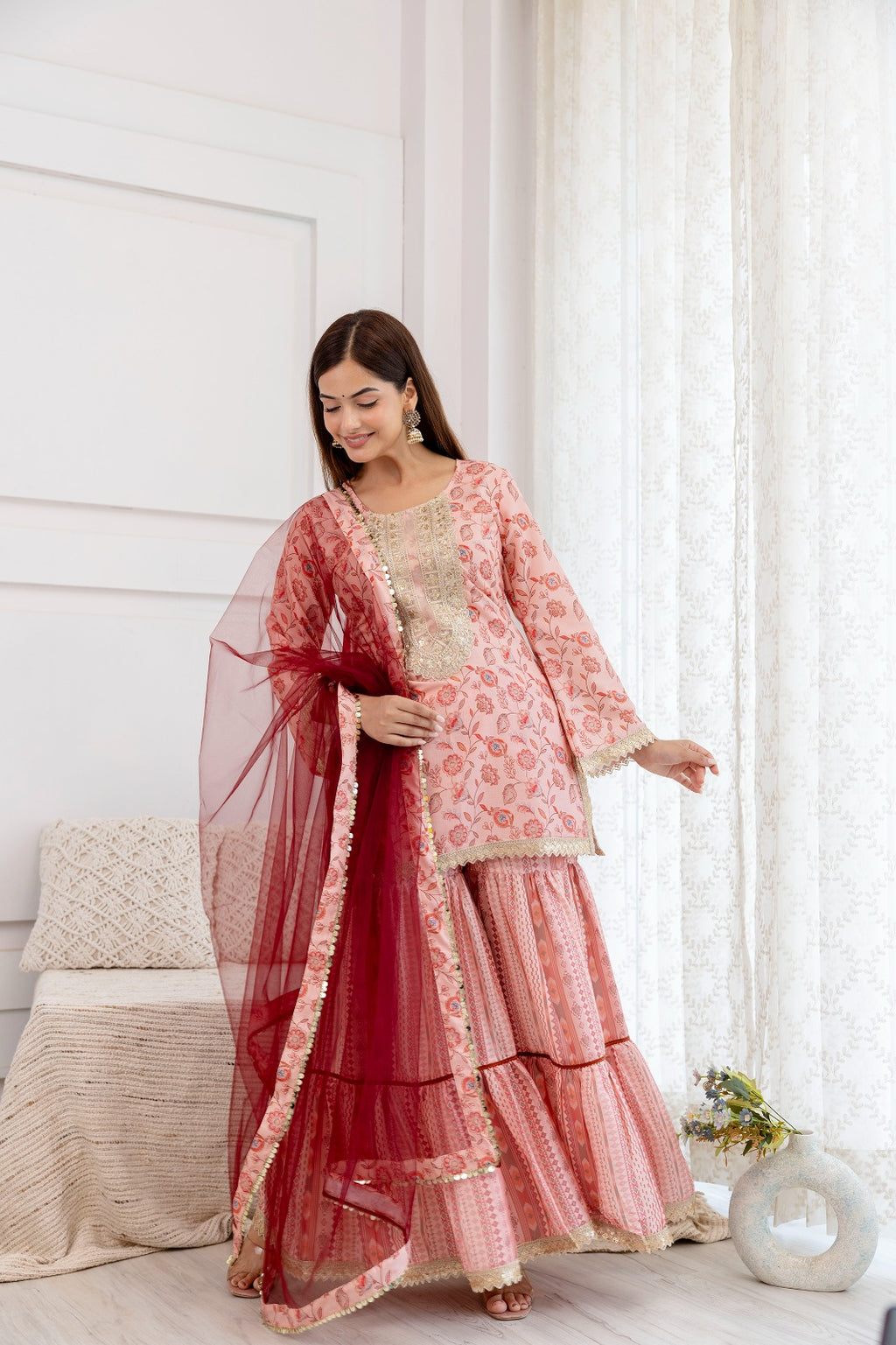Inaaya Peach Floral Sharara Set
