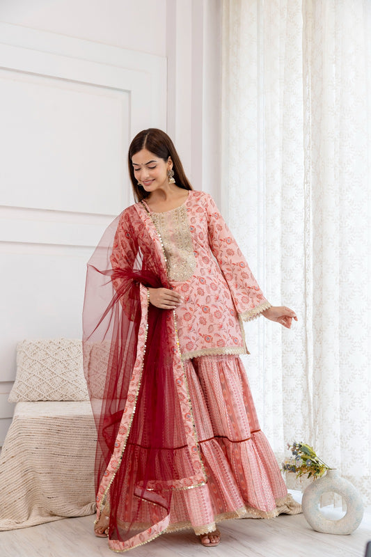 Inaaya Peach Floral Sharara Set