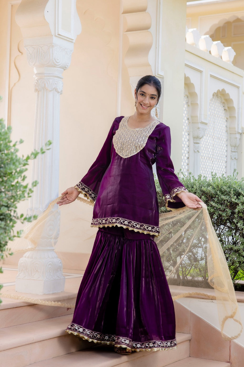 Noorani Velvet Embroidered Sharara Set