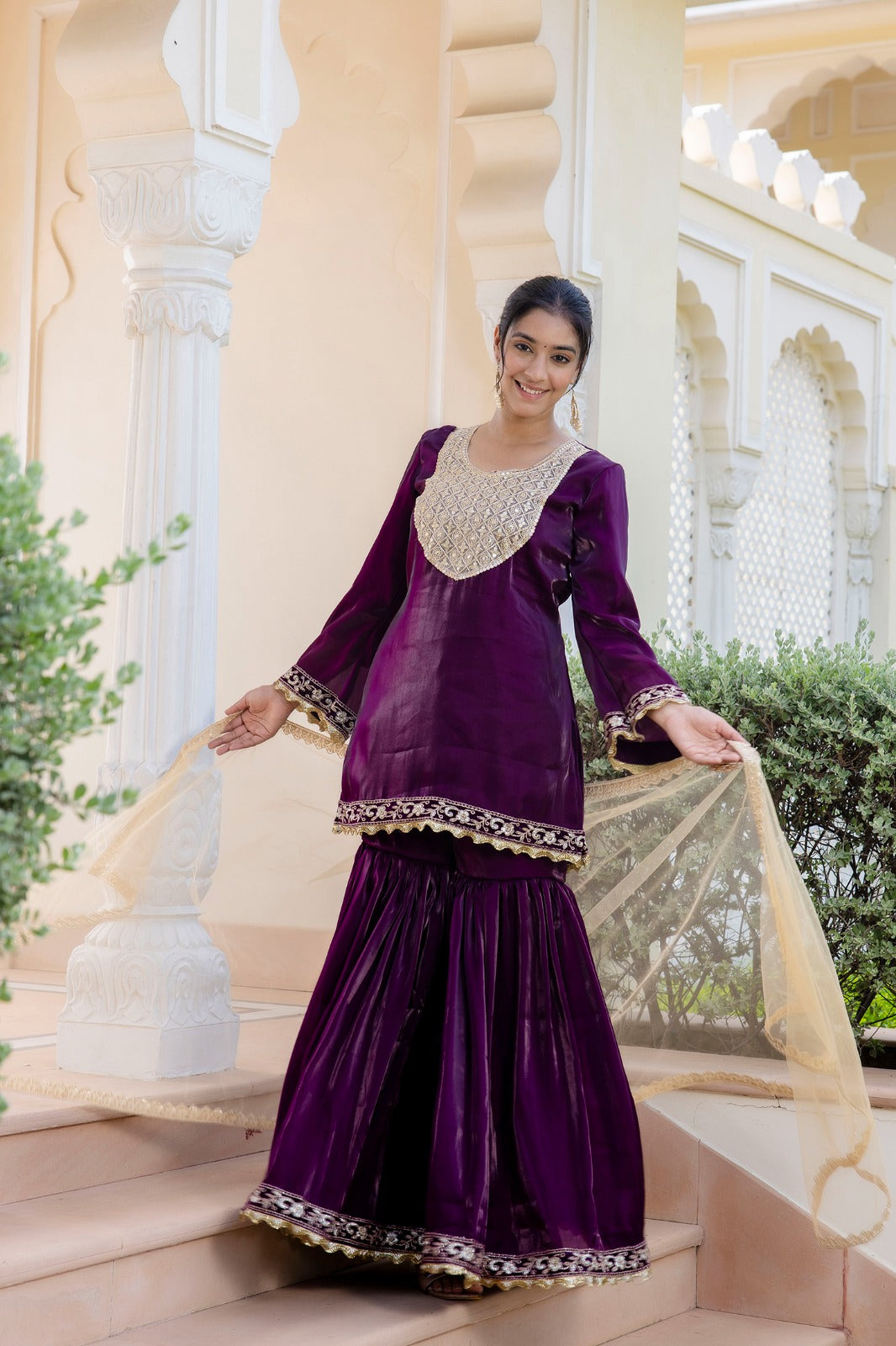 Noorani Velvet Embroidered Sharara Set