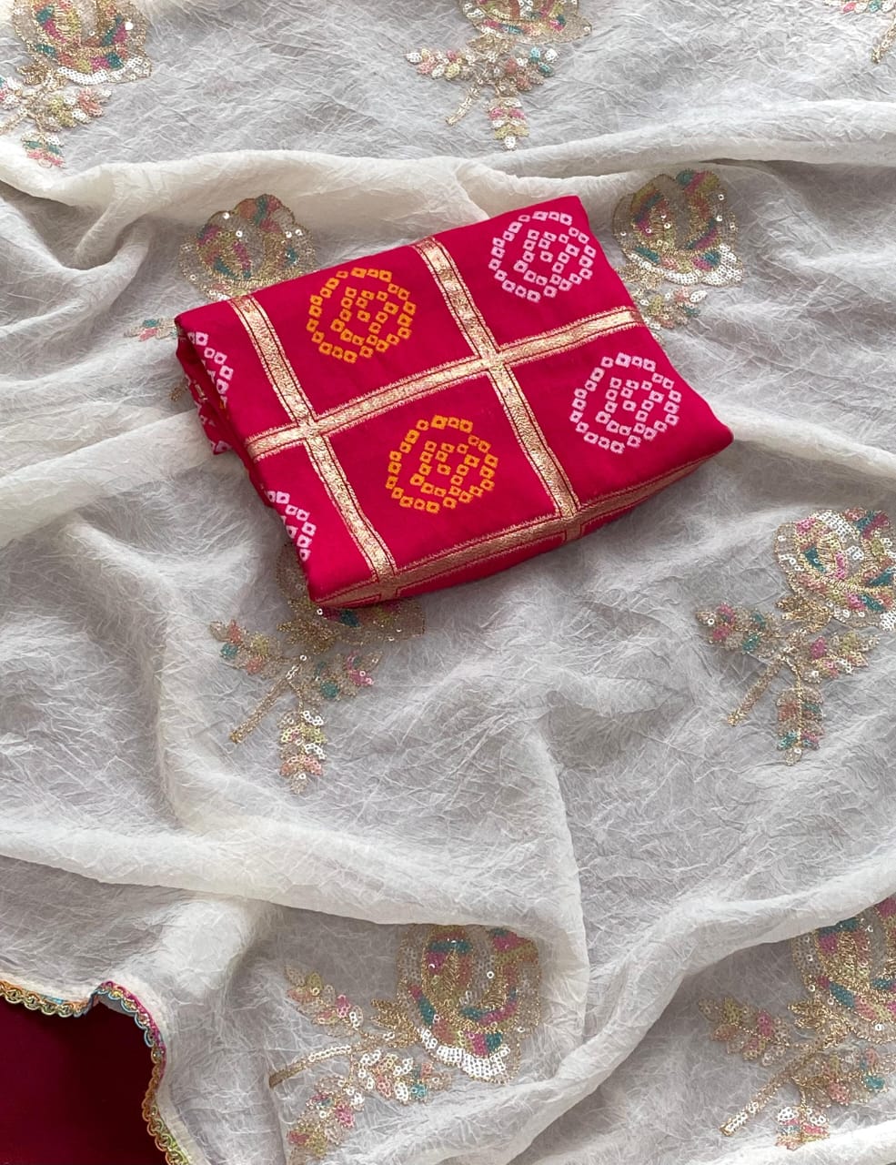 Crushed Embroidered Floral Saree