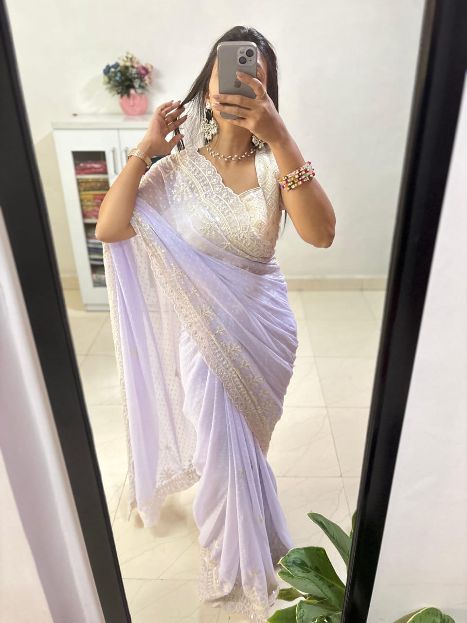 Lavender Sequins Chiffon Saree