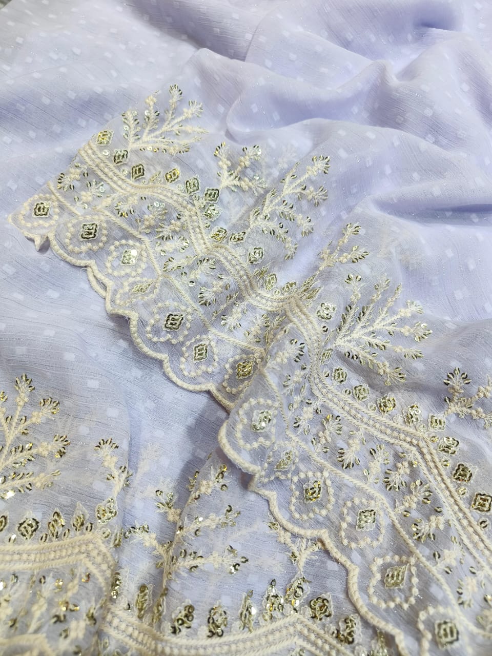Lavender Sequins Chiffon Saree