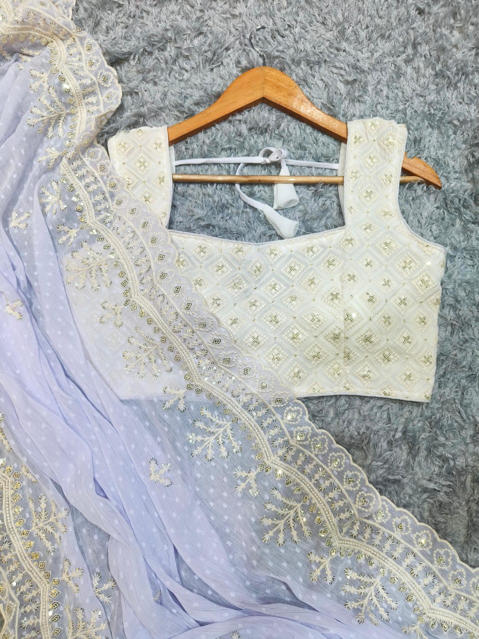 Lavender Sequins Chiffon Saree