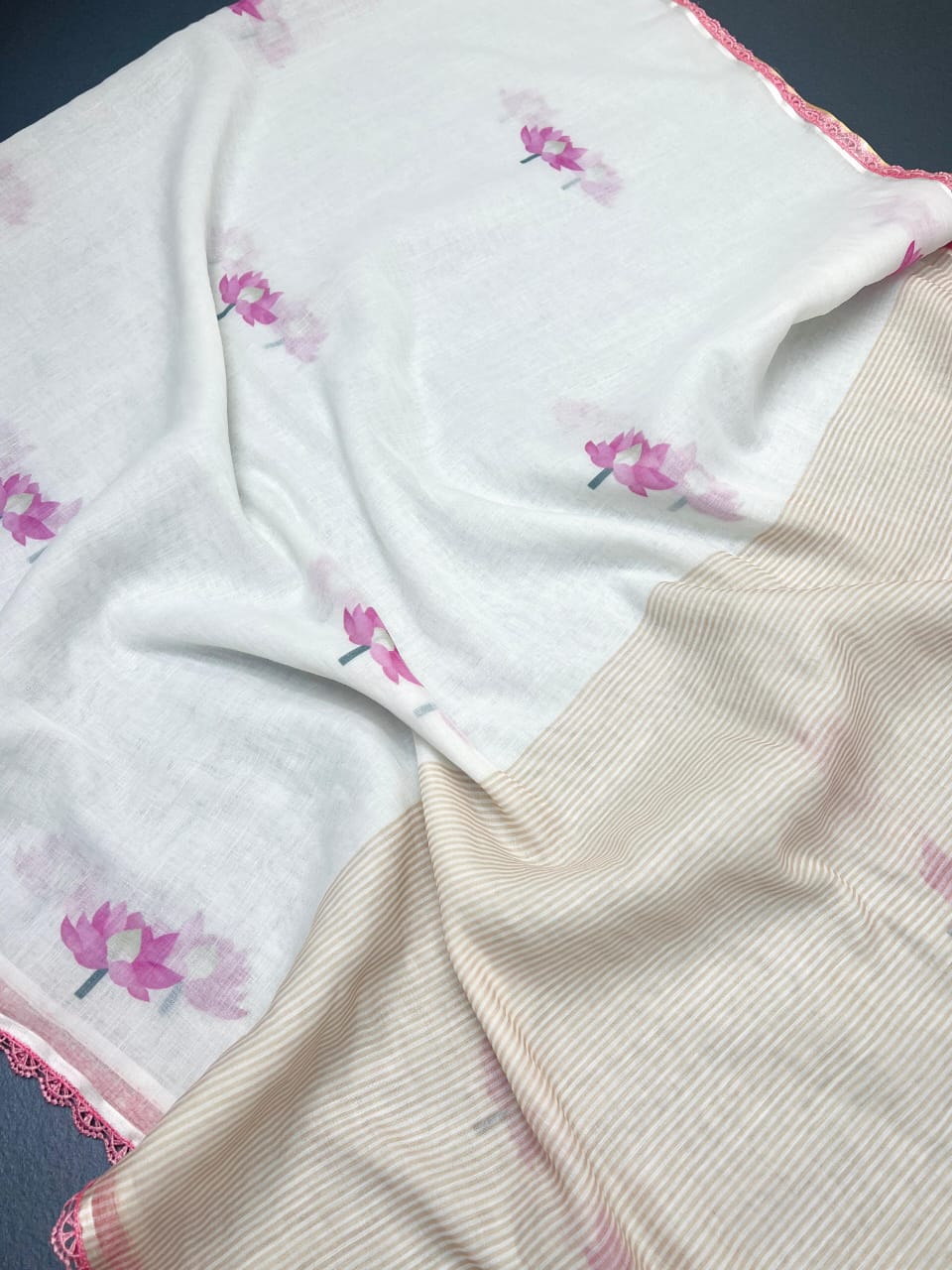 Lotus Pearl Handblock Cotton Saree