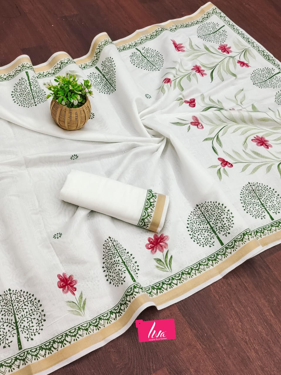 White Meadow Handblock Saree